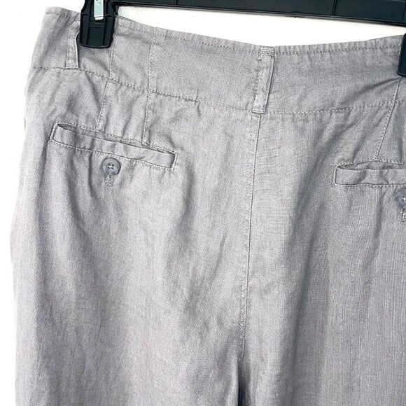 Tahari Linen Trousers Womens Size 12 Wide Leg Two Button Four Pocket Dove Gray - Picture 11 of 12